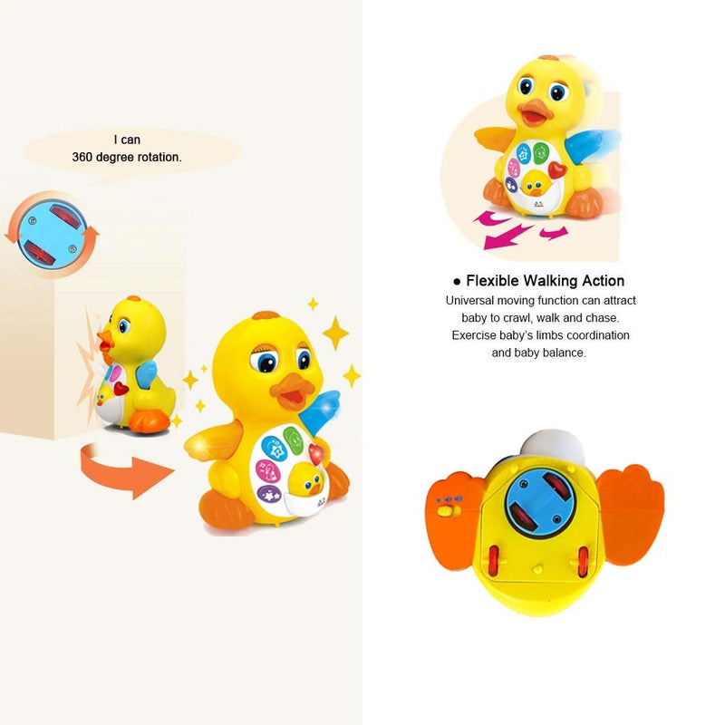 Yiosion Musical Flapping Yellow Duck Interactive Action Educational Learning Walking Light Up Dancing Toy for 1 Year Old Baby Toddler Infant - Image 5